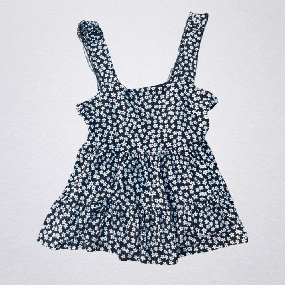 Black and white floral tiered flowy tank top, bohemian whimsigoth